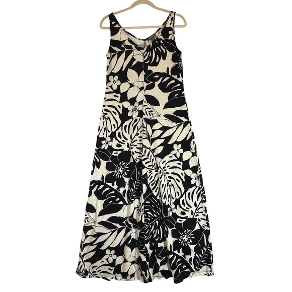 Tommy Bahama Leaf Relief Linen Long Maxi Dress Sz S Tropical Sleeveless Stretch - Picture 1 of 12